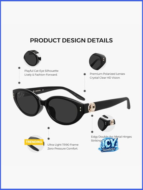 Vintage Narrow Cat-Eye Polarized Sunglasses for Women Men, TR90 main image 5